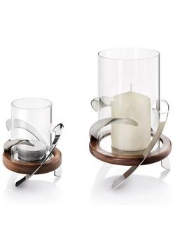 Robert Welch Helix Tea Light Holder - view 2, Silver/Wood