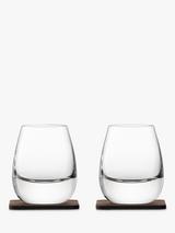 LSA International Curved Whisky Tumbler with Coaster, Set of 2, 250ml, Clear