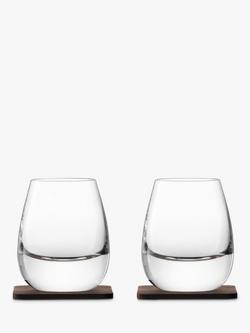 LSA International Curved Whisky Tumbler with Coaster, Set of 2, 250ml, Clear, Clear