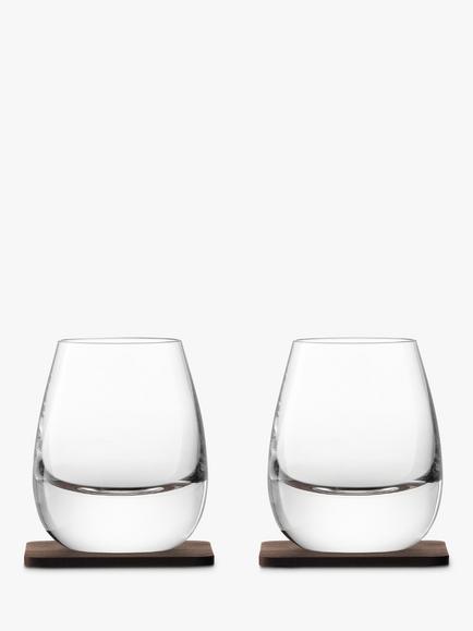 LSA International Curved Whisky Tumbler with Coaster, Set of 2, 250ml, Clear, Clear