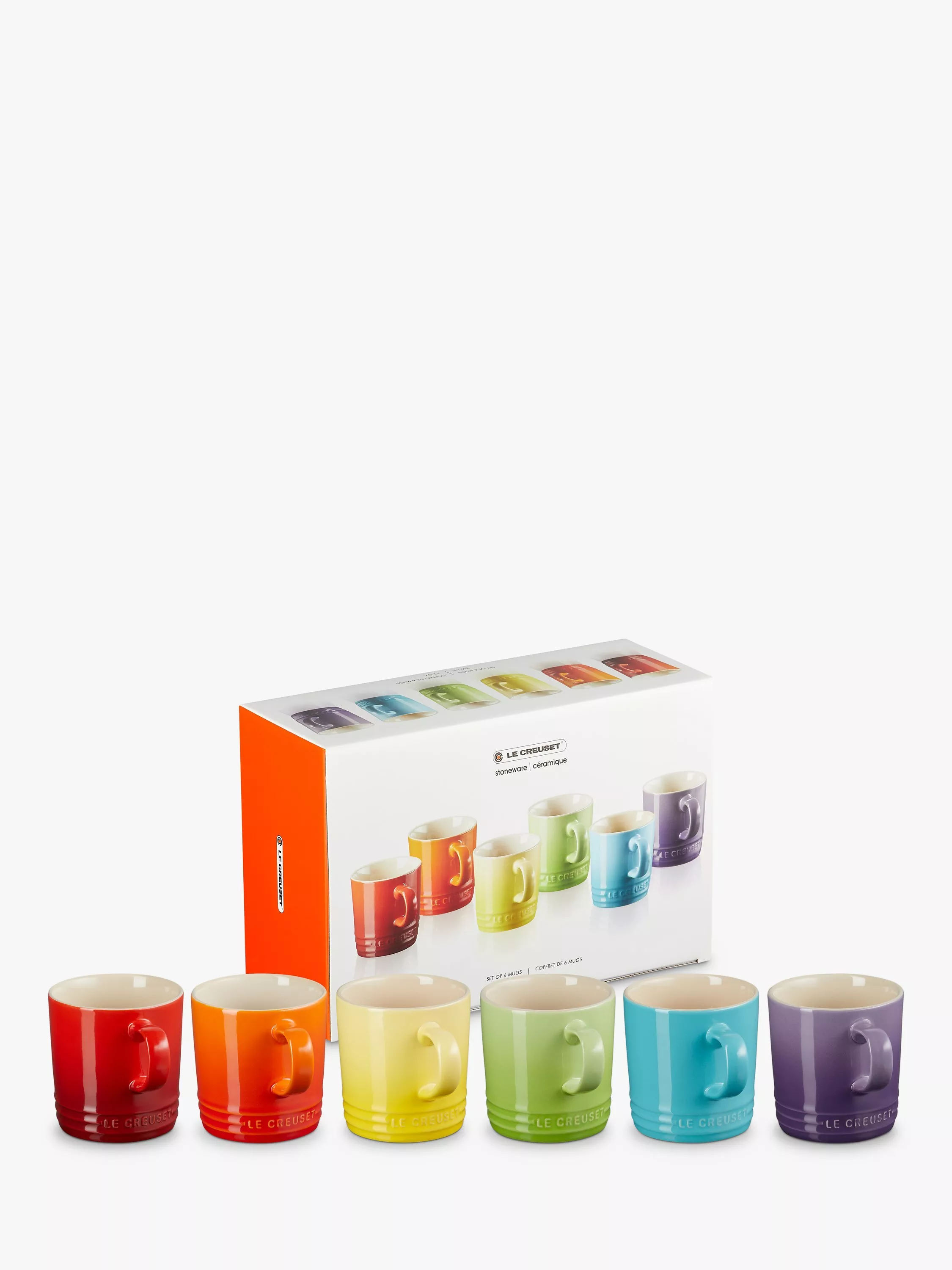 Le Creuset Stoneware Rainbow Mugs 350ml Set of 6 Assorted