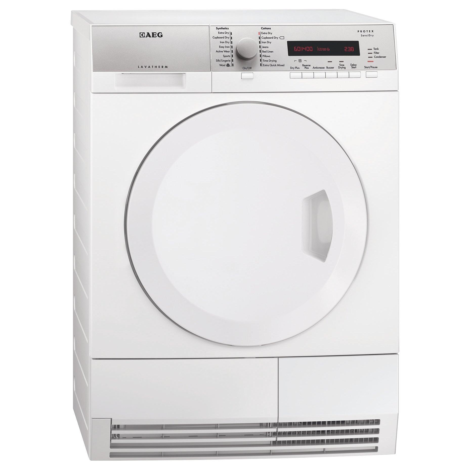 AEG T75380AH2 Freestanding Heat Pump Condenser Tumble Dryer, 8kg Load, A+ Energy Rating, White