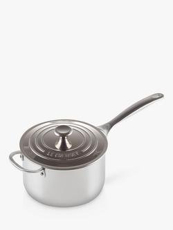 Le Creuset Signature 3-Ply Stainless Steel 20cm Saucepan, Silver
