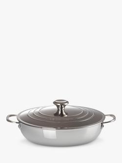 Le Creuset Signature 3-Ply Stainless Steel Shallow Casserole with Lid, 30cm, Silver