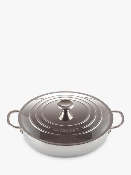 Le Creuset Signature 3-Ply Stainless Steel Shallow Casserole with Lid, 30cm - view 2, Silver