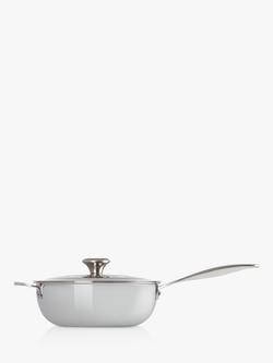 Le Creuset Signature 3-Ply Stainless Steel Non-Stick Chef's Pan & Lid, 24cm - view 2, Silver
