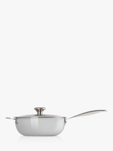 Le Creuset Signature 3-Ply Stainless Steel Non-Stick Chef's Pan & Lid, 24cm - view 2, Silver