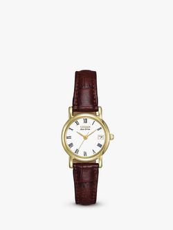 Citizen EW1272-01B Women's Eco-Drive Leather Strap Watch, Brown/White, Brown/White