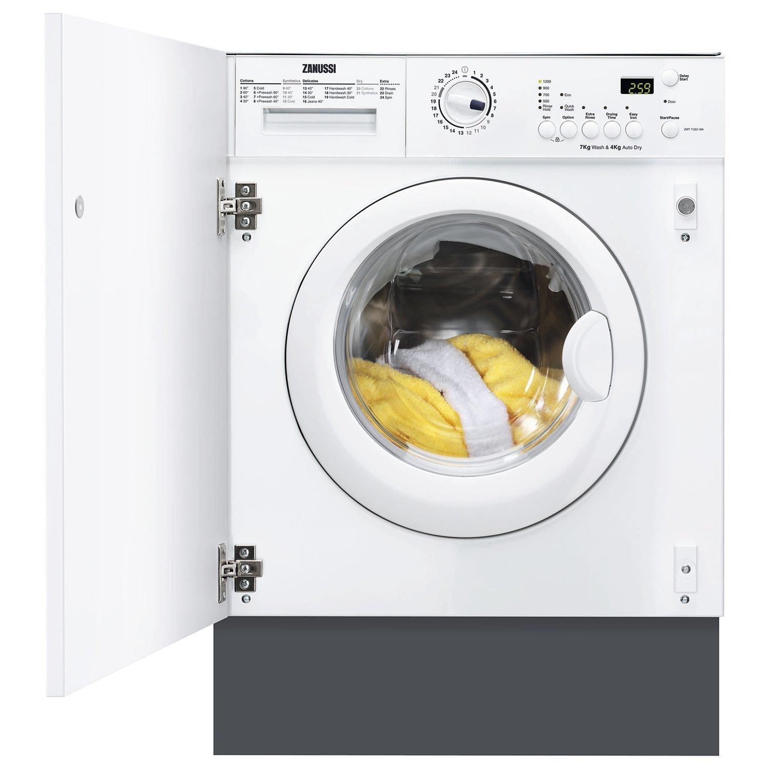 Zanussi ZWT71201WA Integrated Washer Dryer, 7kg Wash/4kg Dry Load, C Energy Rating, 1200rpm Spin, White