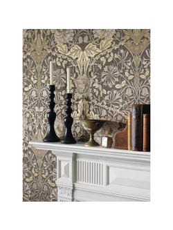 Morris & Co. Honeysuckle & Tulip Wallpaper - view 2, Charcoal/Gold, Dm3w214701