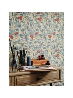 Morris & Co. Arbutus Wallpaper - view 2, Woad/Russet, Dm3w214718