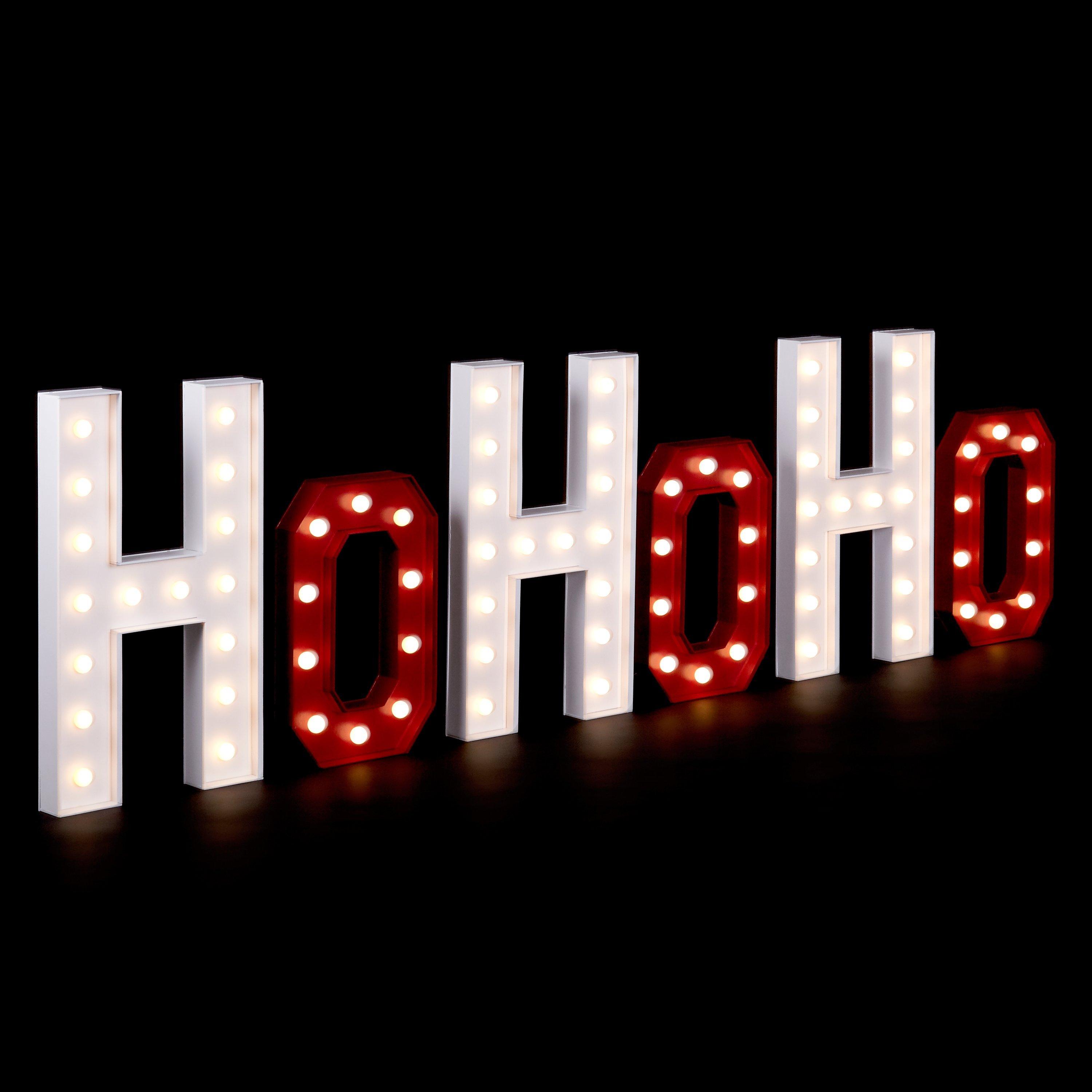 John Lewis Red Hohoho Christmas Lights Sign, Red/Wite