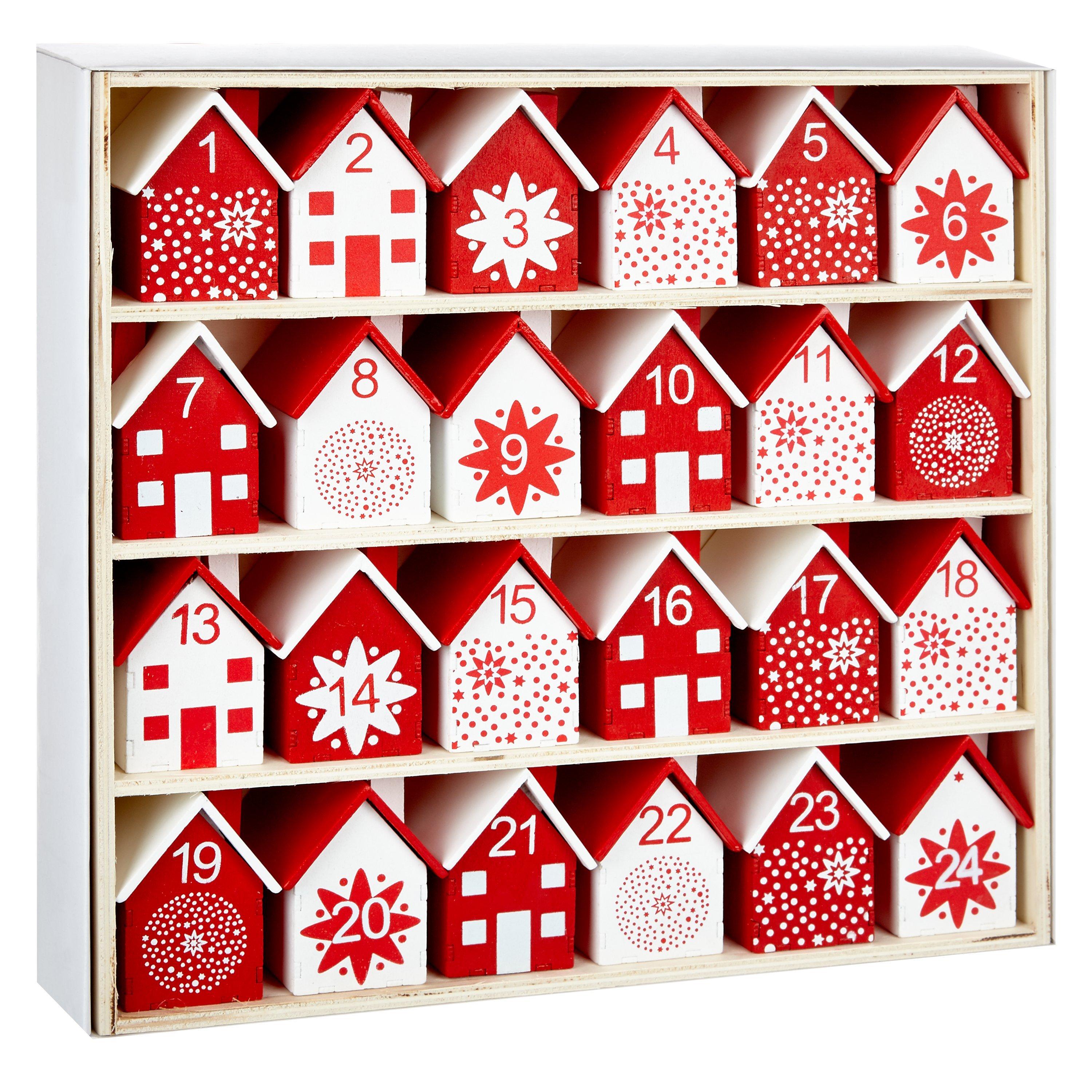 John Lewis Wooden Houses Advent Calendar, Red & White