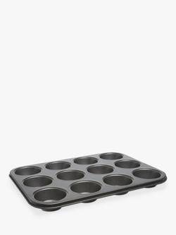 John Lewis Classic Non-Stick Muffin & Cupcake Tin, 12 Cup, Grey