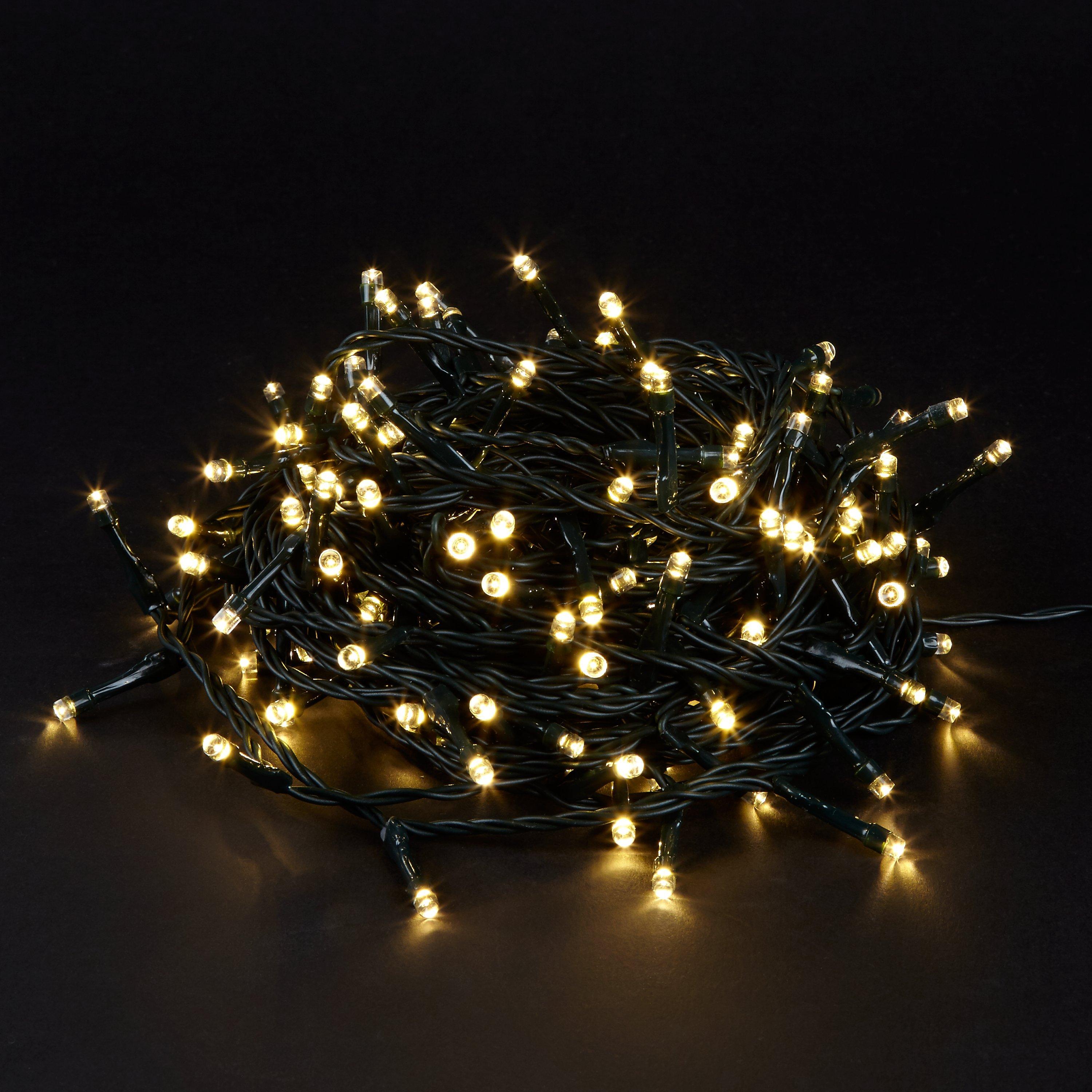 John Lewis 160 LED Indoor Outdoor Christmas Lights with Timer Warm White 13m