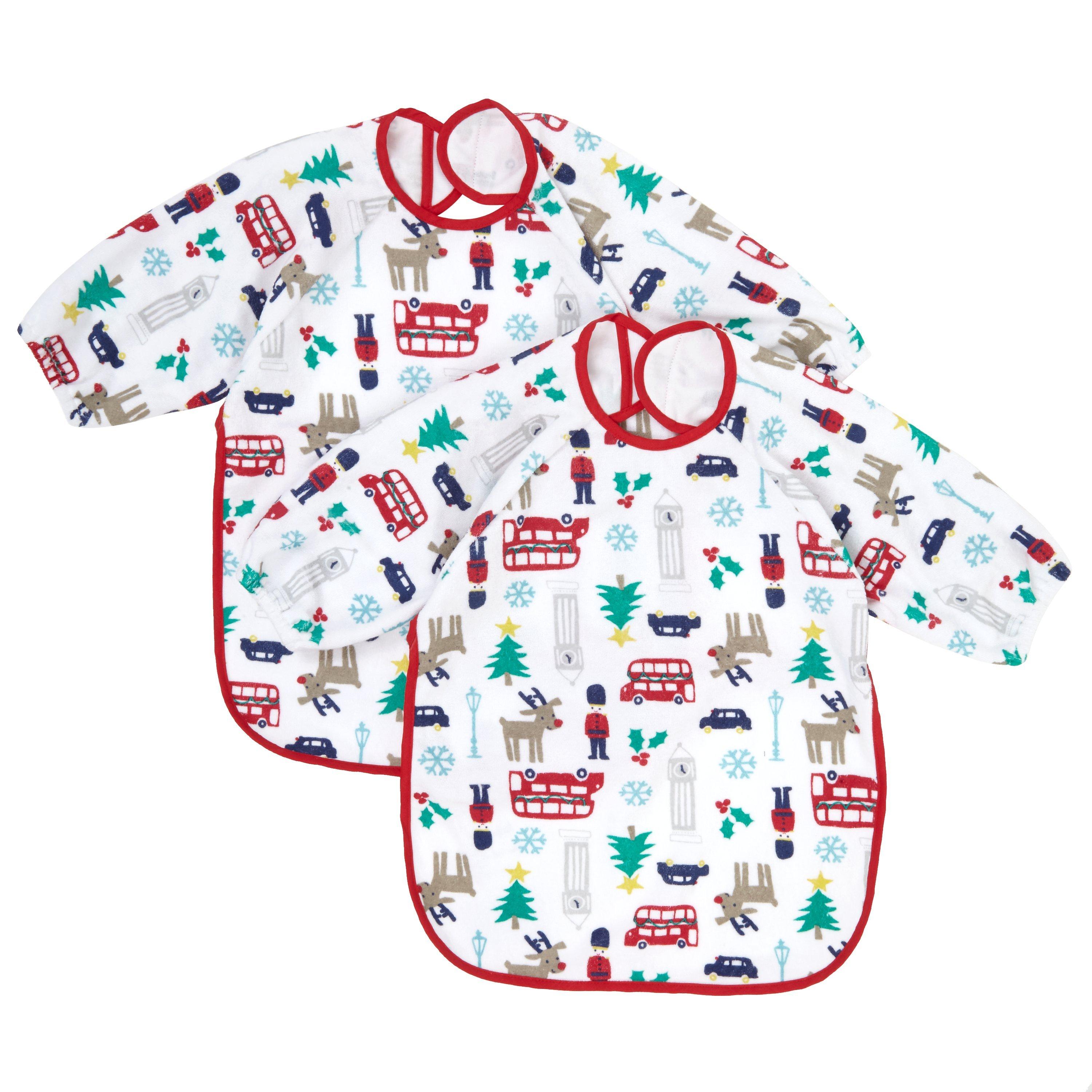 John Lewis Baby's Long Sleeve Christmas Bib, Pack of 2
