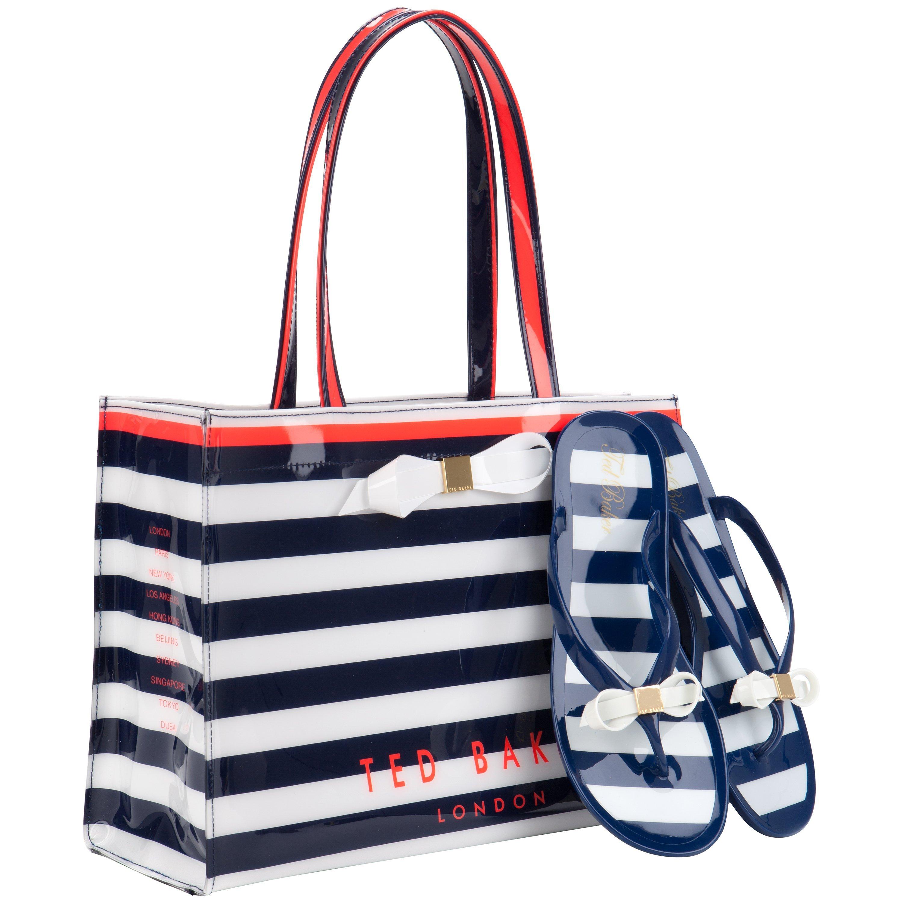 Ted Baker Bettia Stripe Shopper Bag And Flip Flop Set Cream