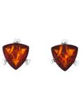 Be-Jewelled Sterling Silver Cognac Baltic Amber Triangular Stud Earrings, Amber