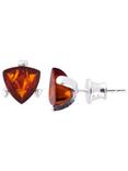 Be-Jewelled Sterling Silver Cognac Baltic Amber Triangular Stud Earrings, Amber