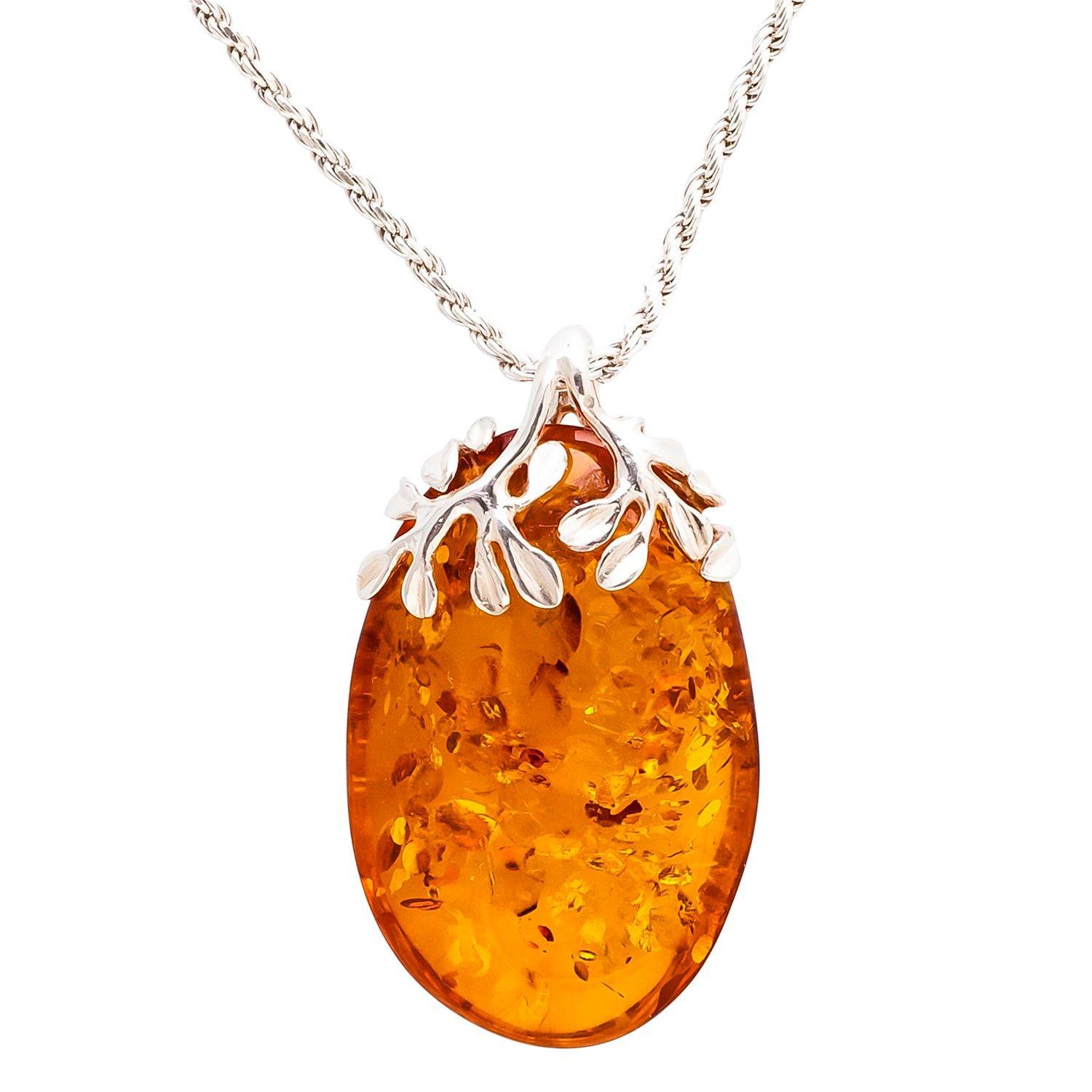 Baltic Amber & Sterling Silver Cognac Leaf outlet Design Necklace