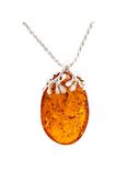 Be-Jewelled Sterling Silver Cognac Amber Leaves Pendant Necklace, Amber