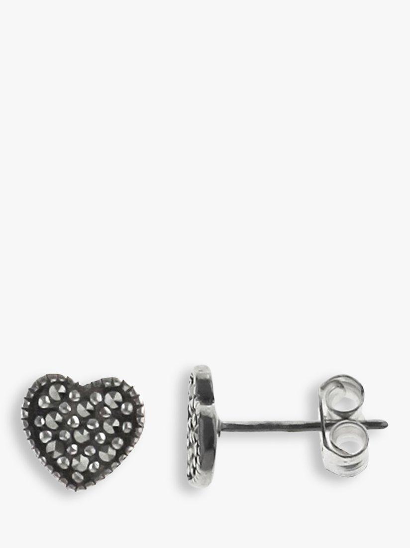 Product image 1 of 2, which shows Nina B Marcasite Heart Stud Earrings, Silver
