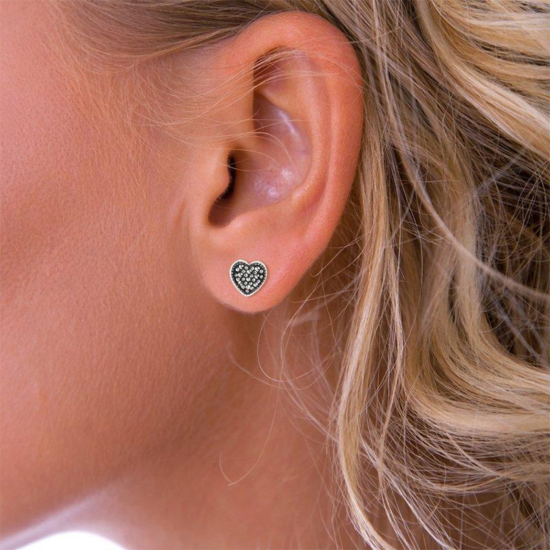 Product image 2 of 2, which shows Nina B Marcasite Heart Stud Earrings, Silver