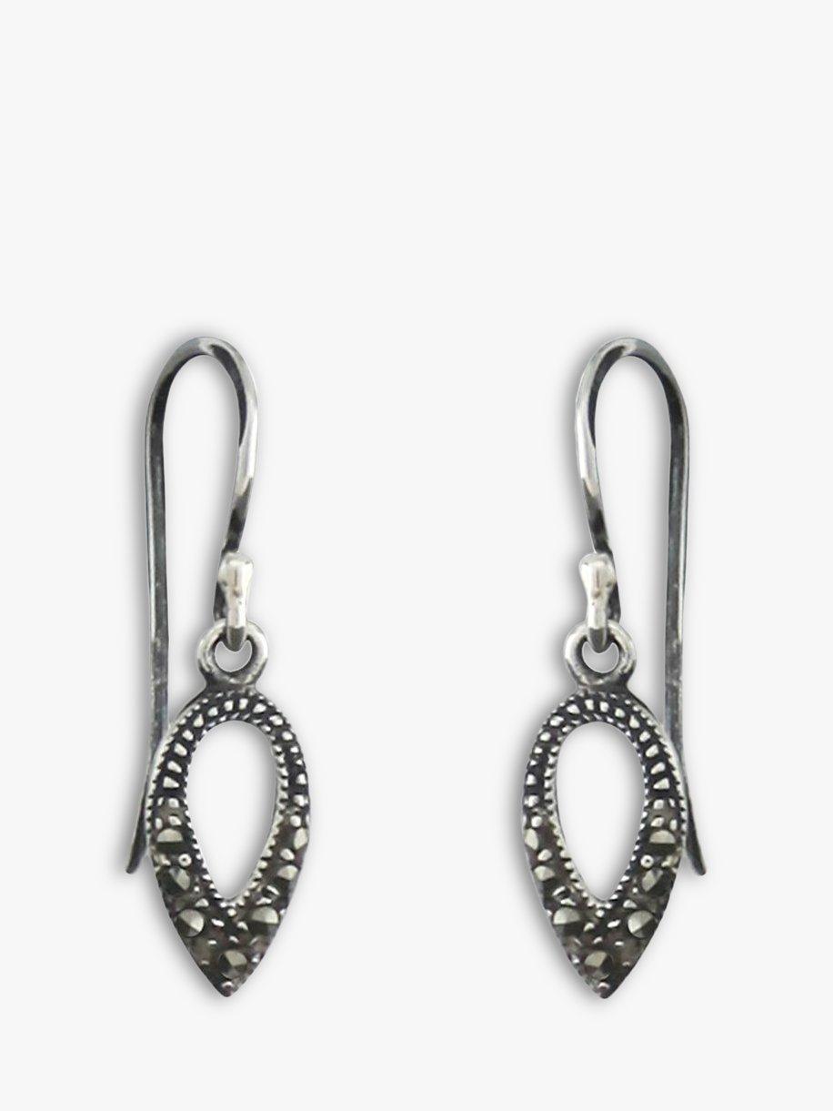 Product image 1 of 2, which shows Nina B Sterling Silver Marcasite Teardrop Drop Earrings, Silver