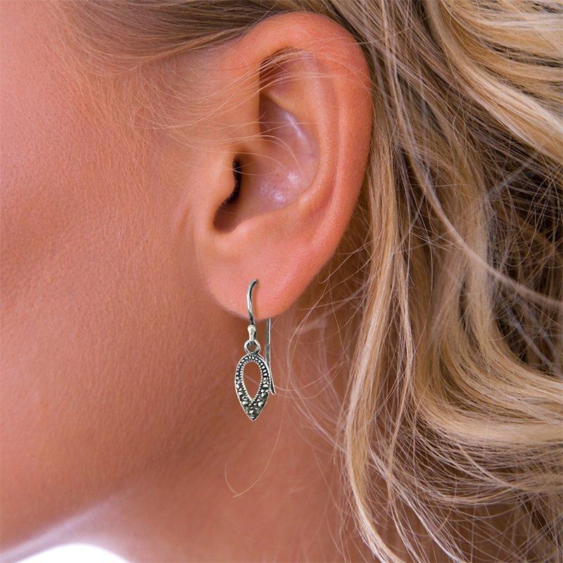 Product image 2 of 2, which shows Nina B Sterling Silver Marcasite Teardrop Drop Earrings, Silver