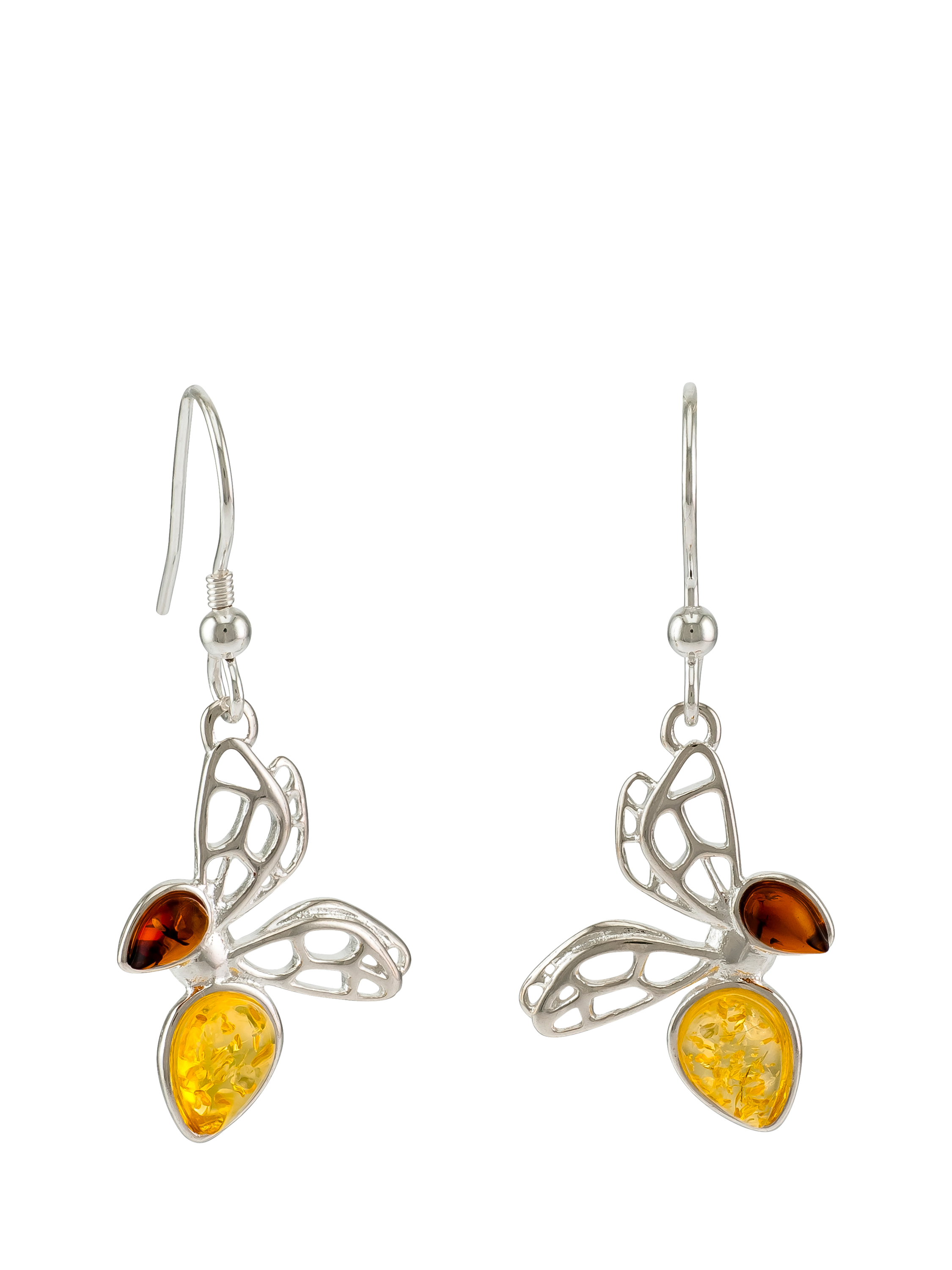 Be-Jewelled Sterling Silver Cognac Baltic Amber Drop Earrings, Amber