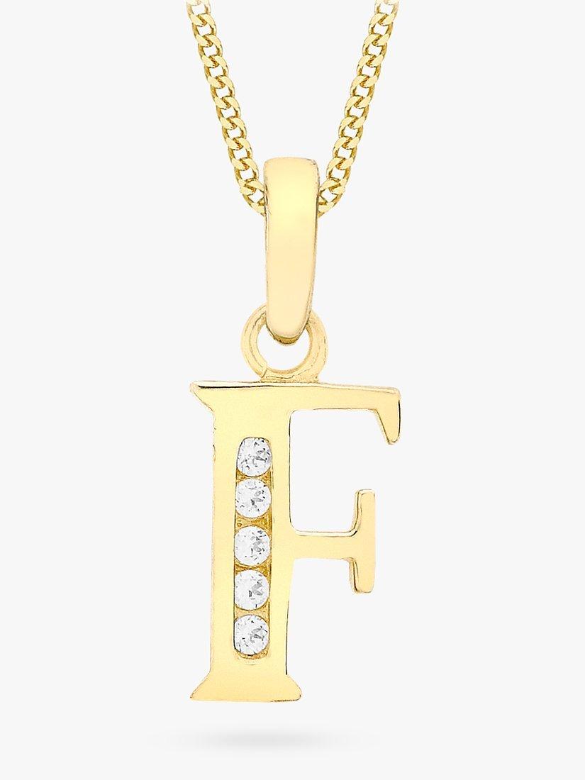 Product image 1 of 5, which shows IBB 9ct Gold Cubic Zirconia Initial Pendant Necklace, F