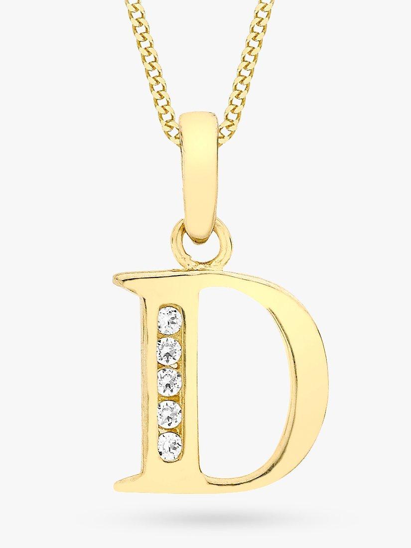 IBB 9ct Gold Cubic Zirconia Initial Pendant Necklace, D