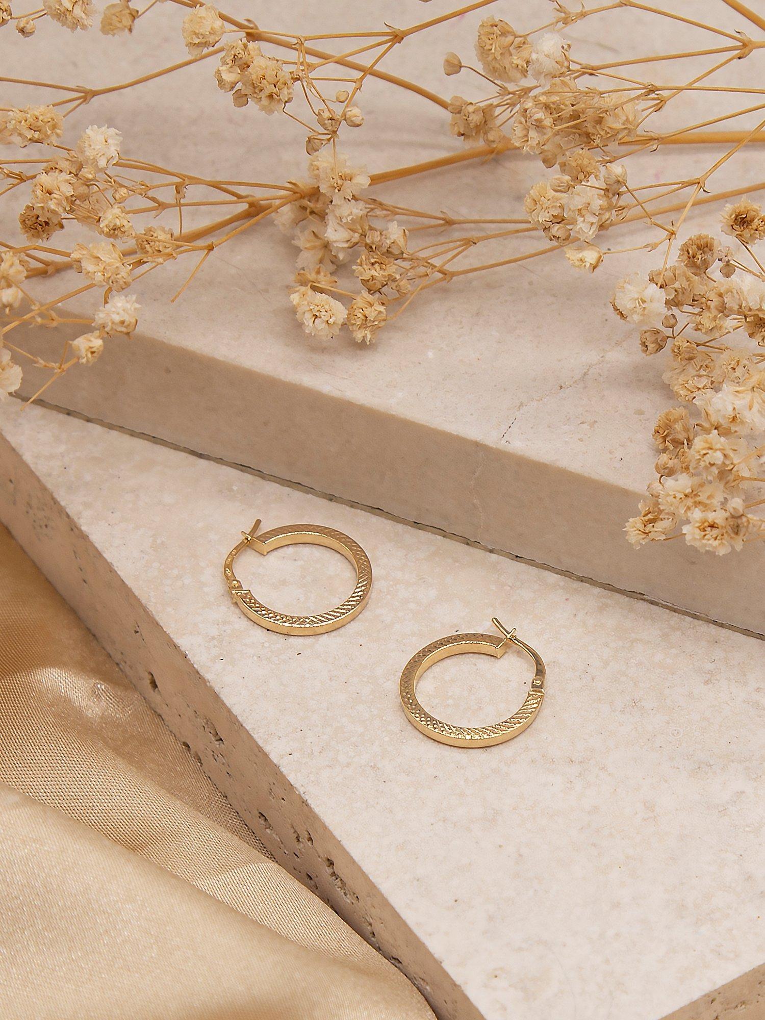 Product image 3 of 4, which shows IBB 9ct Gold Cobra Hoop Earrings, Gold