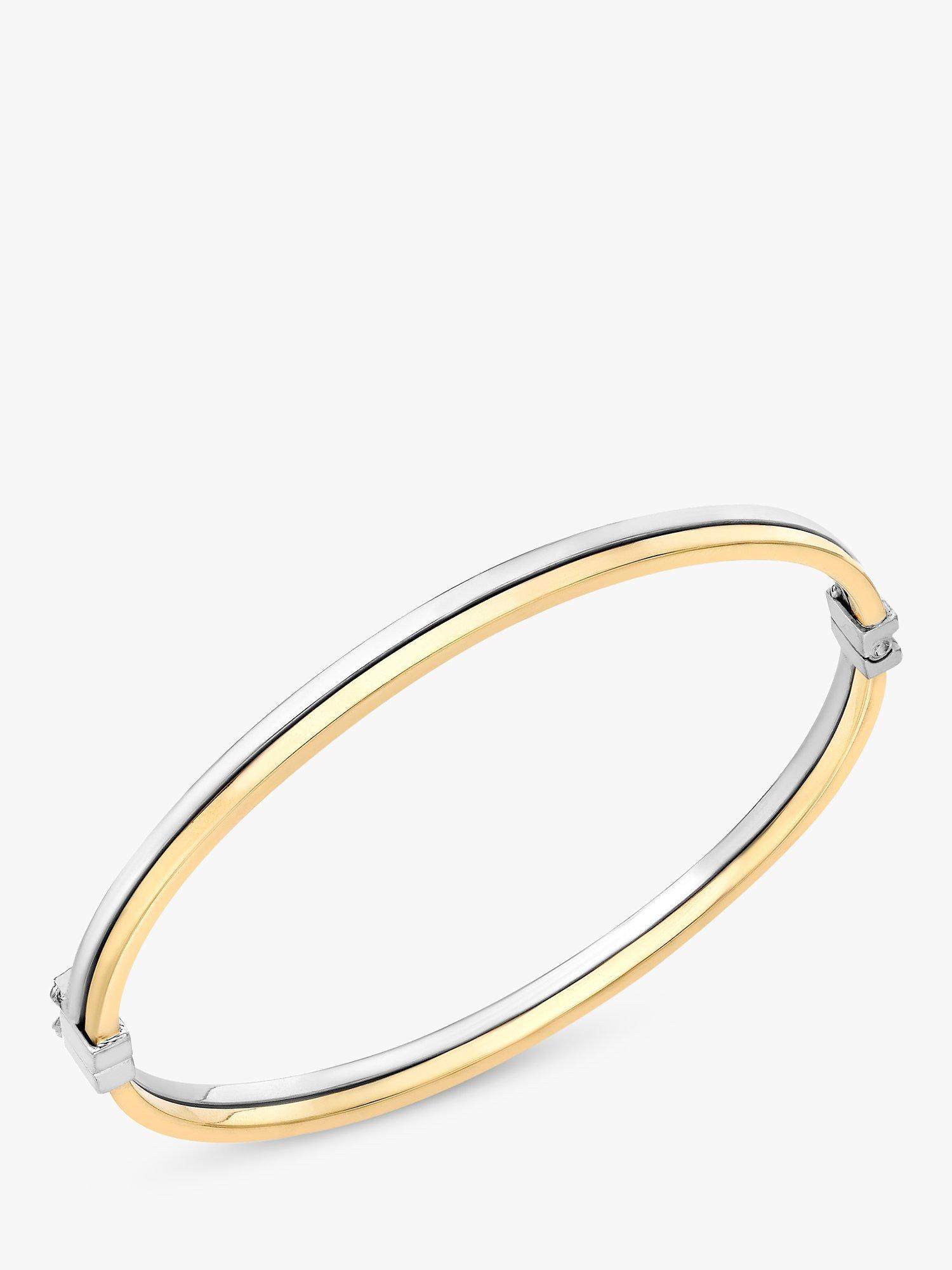 Product image 1 of 4, which shows IBB 9ct Two Colour Gold Double Tube Bangle, Yellow Gold/White Gold