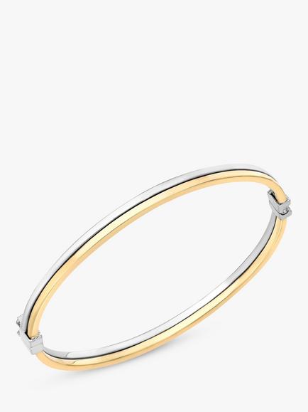 IBB 9ct Two Colour Gold Double Tube Bangle, Yellow Gold/White Gold, Yellow Gold/White Gold