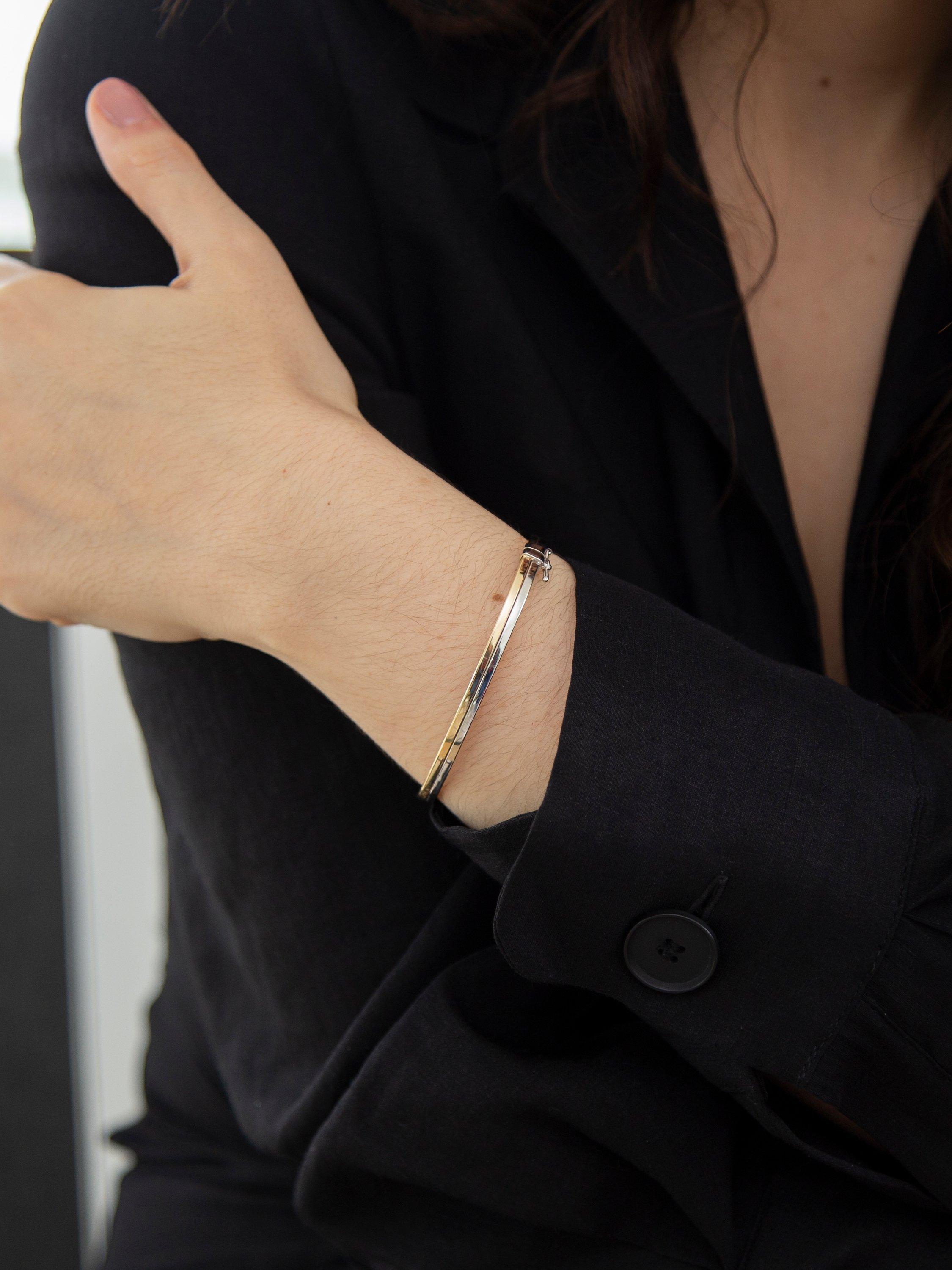 Product image 2 of 4, which shows IBB 9ct Two Colour Gold Double Tube Bangle, Yellow Gold/White Gold