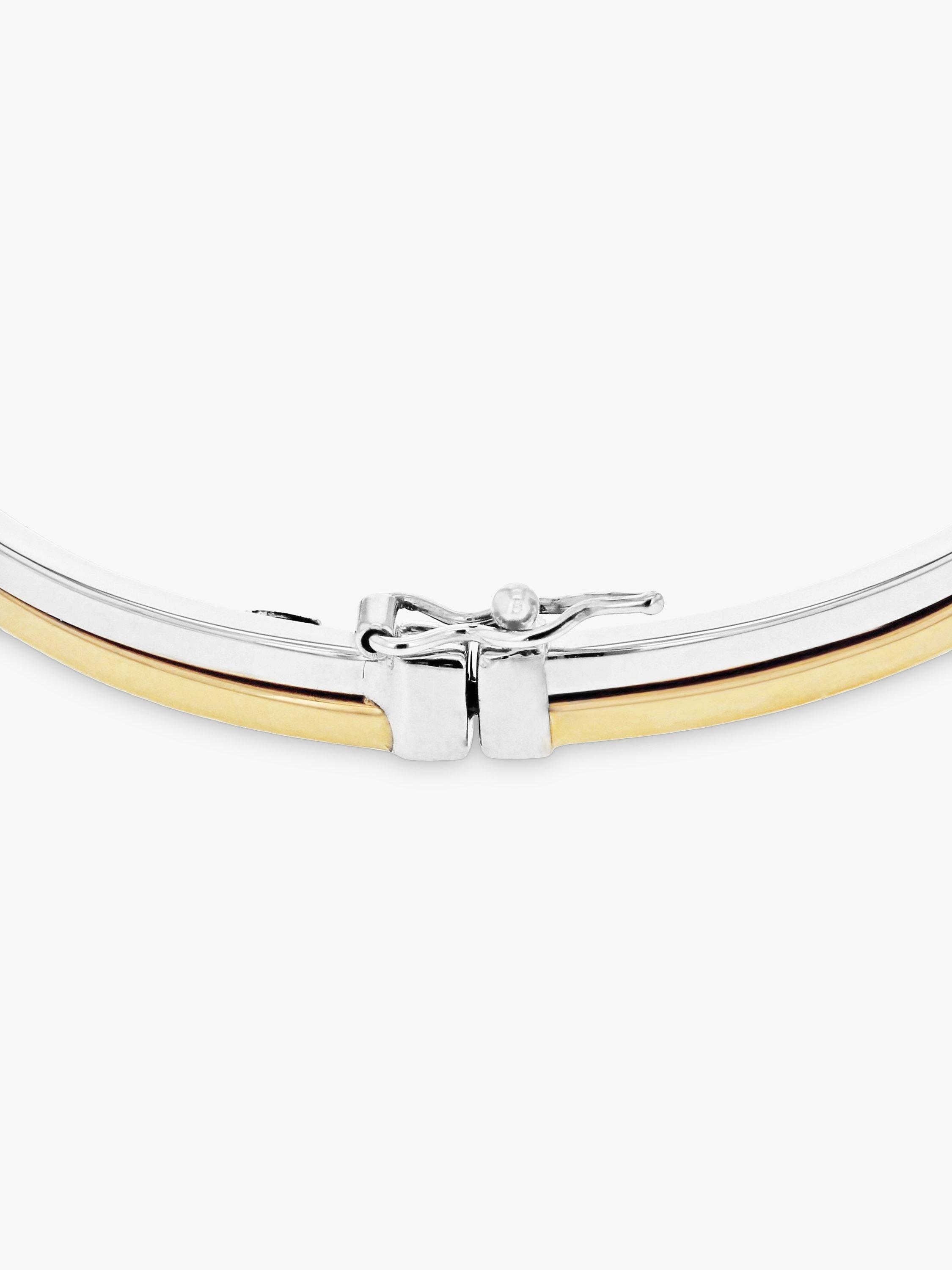 Product image 3 of 4, which shows IBB 9ct Two Colour Gold Double Tube Bangle, Yellow Gold/White Gold