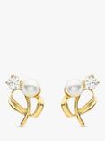 IBB 9ct Yellow Gold Pearl Cubic Zirconia Stud Earrings, Yellow Gold