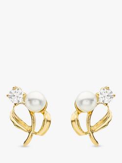 IBB 9ct Yellow Gold Pearl Cubic Zirconia Stud Earrings, Yellow Gold, Gold