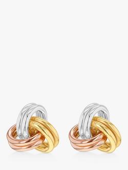 IBB 9ct 3 Colour Gold Knot Stud Earrings, Yellow Gold/Multi, Yellow Gold/Multi