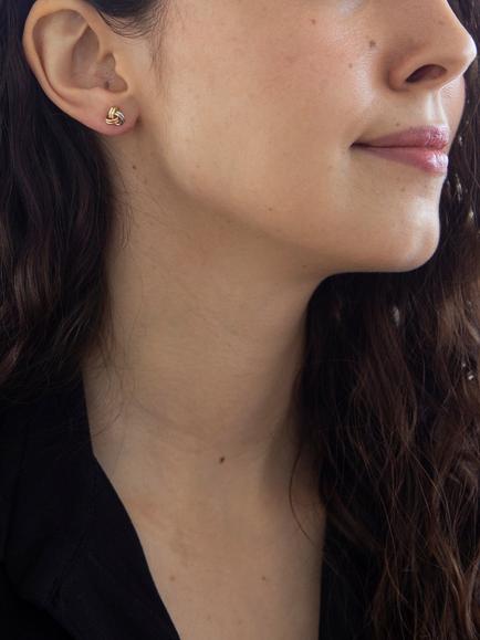 IBB 9ct 3 Colour Gold Knot Stud Earrings, Yellow Gold/Multi - view 2, Yellow Gold/Multi