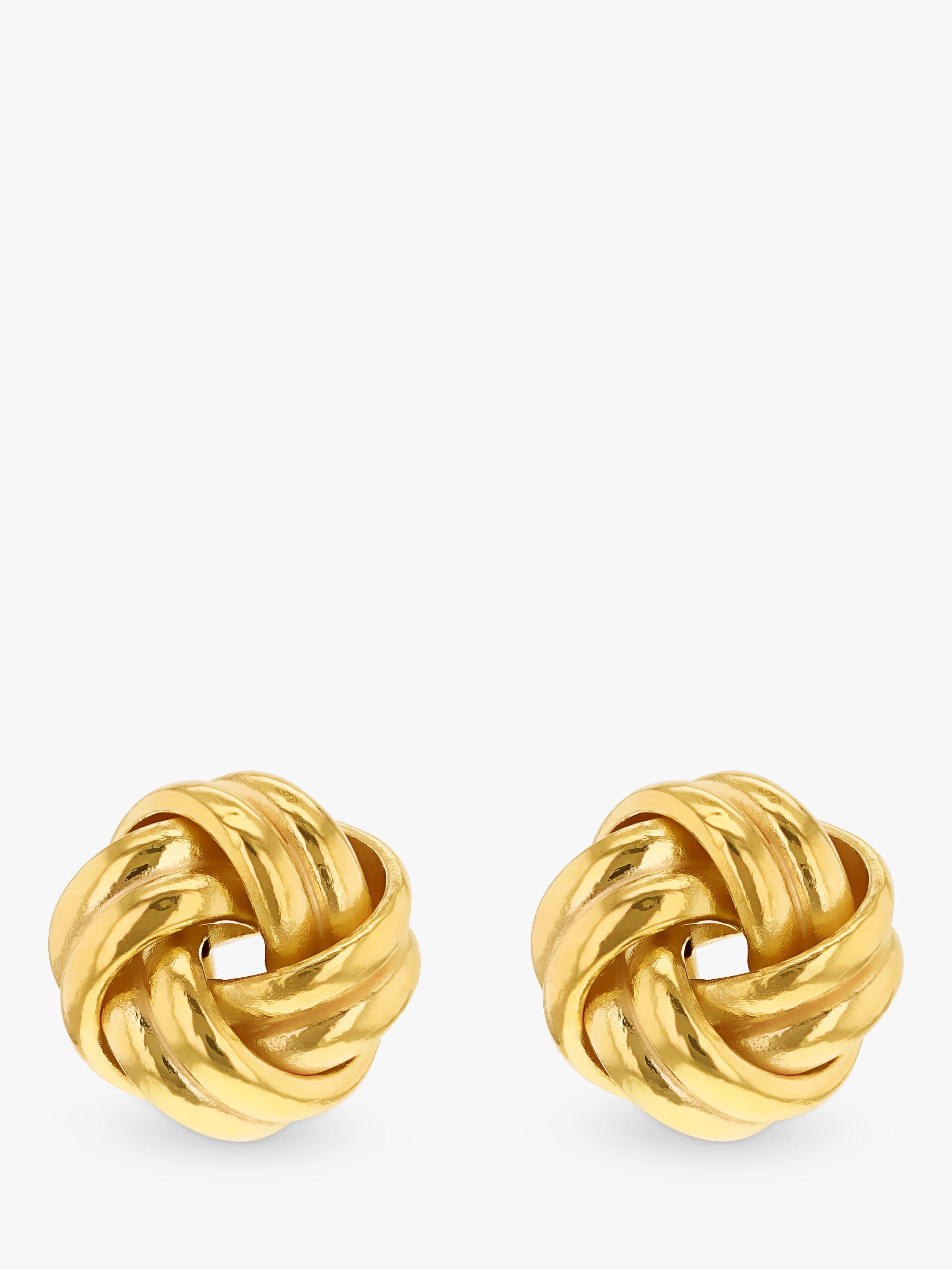 Product image 1 of 4, which shows IBB 18ct Yellow Gold Knot Stud Earrings, Yellow Gold