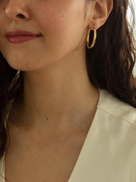 IBB 18ct Yellow Gold Rectangular Tube Creole Earrings, Yellow Gold - view 2, Yellow Gold
