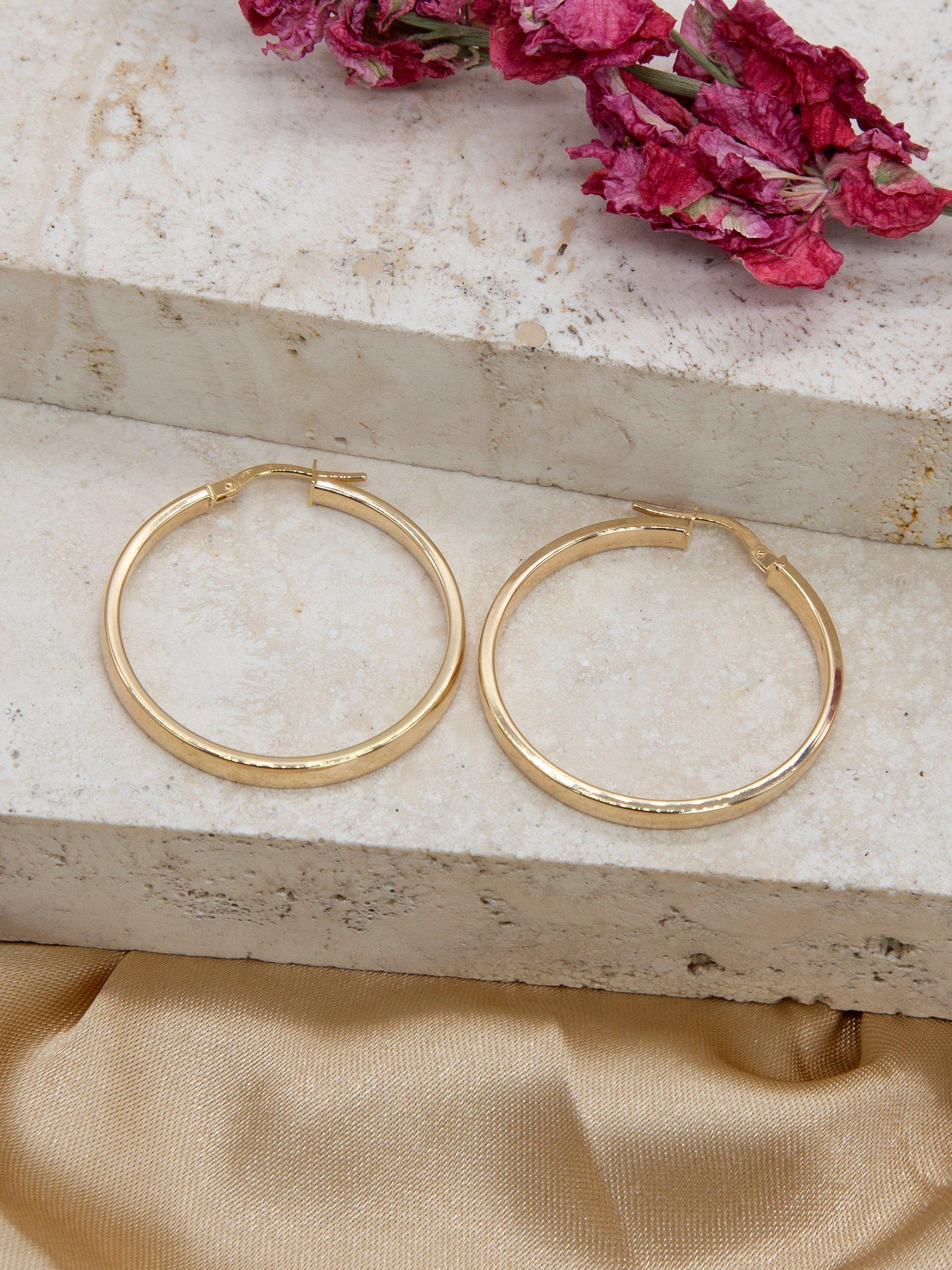 Product image 3 of 4, which shows IBB 18ct Yellow Gold Rectangular Tube Creole Earrings, Yellow Gold