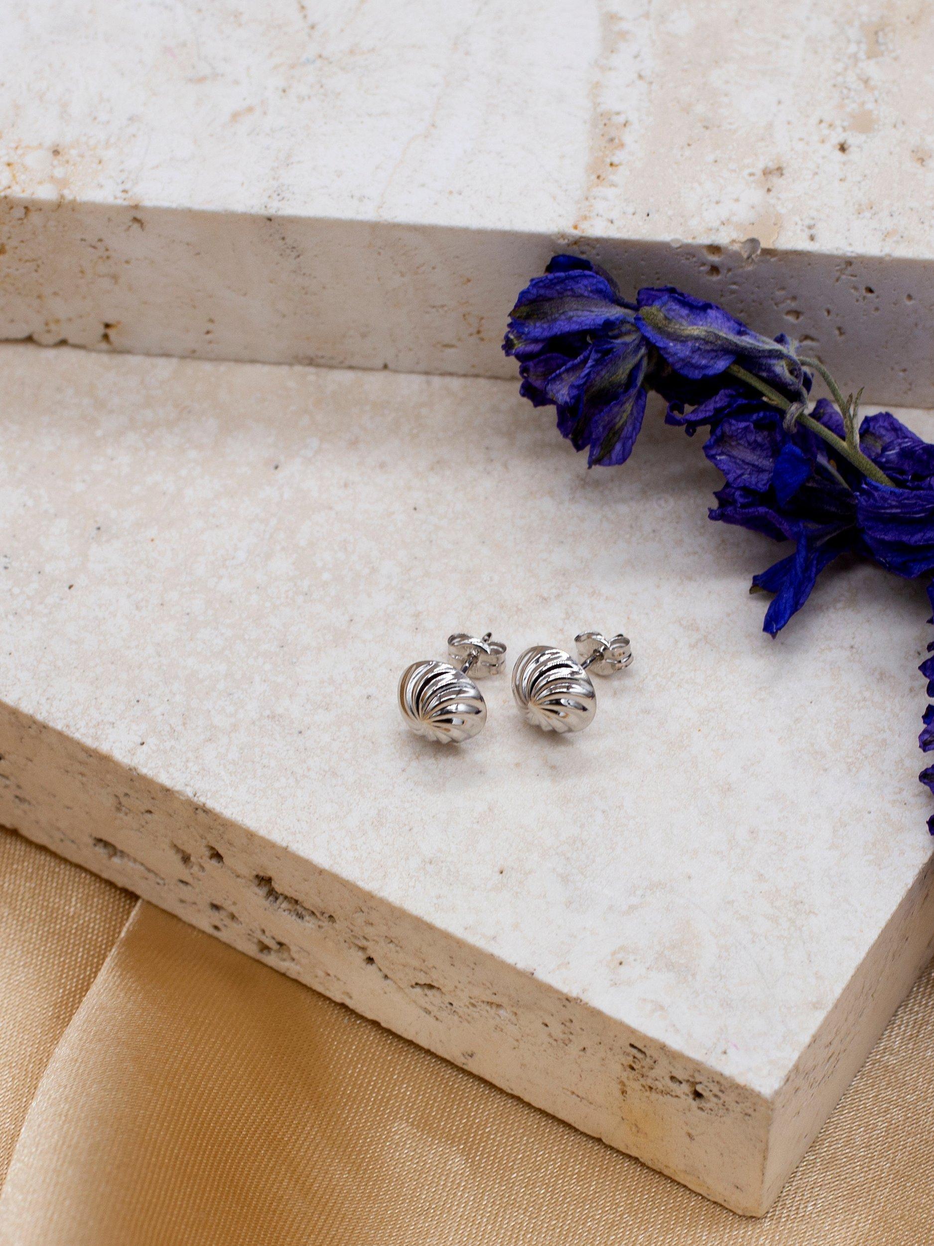 Product image 4 of 4, which shows IBB 9ct White Gold Swirl Detail Dome Stud Earrings