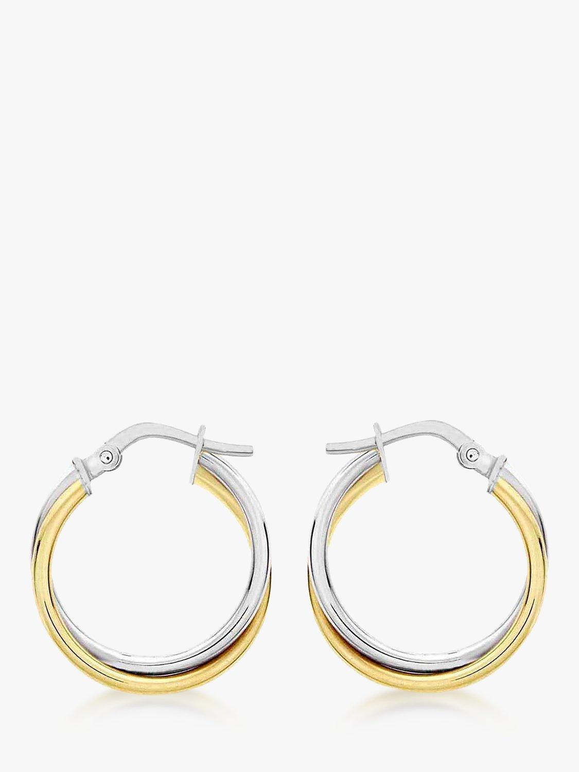 Product image 1 of 4, which shows IBB 18ct Gold Two Colour Double Tube Creole Earrings, Gold/White Gold