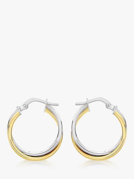 IBB 18ct Gold Two Colour Double Tube Creole Earrings, Gold/White Gold, Gold/White Gold