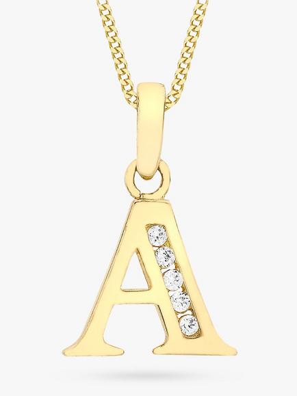 IBB 9ct Gold Cubic Zirconia Initial Pendant Necklace, A