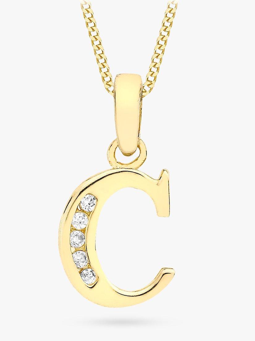 IBB 9ct Gold Cubic Zirconia Initial Pendant Necklace, C