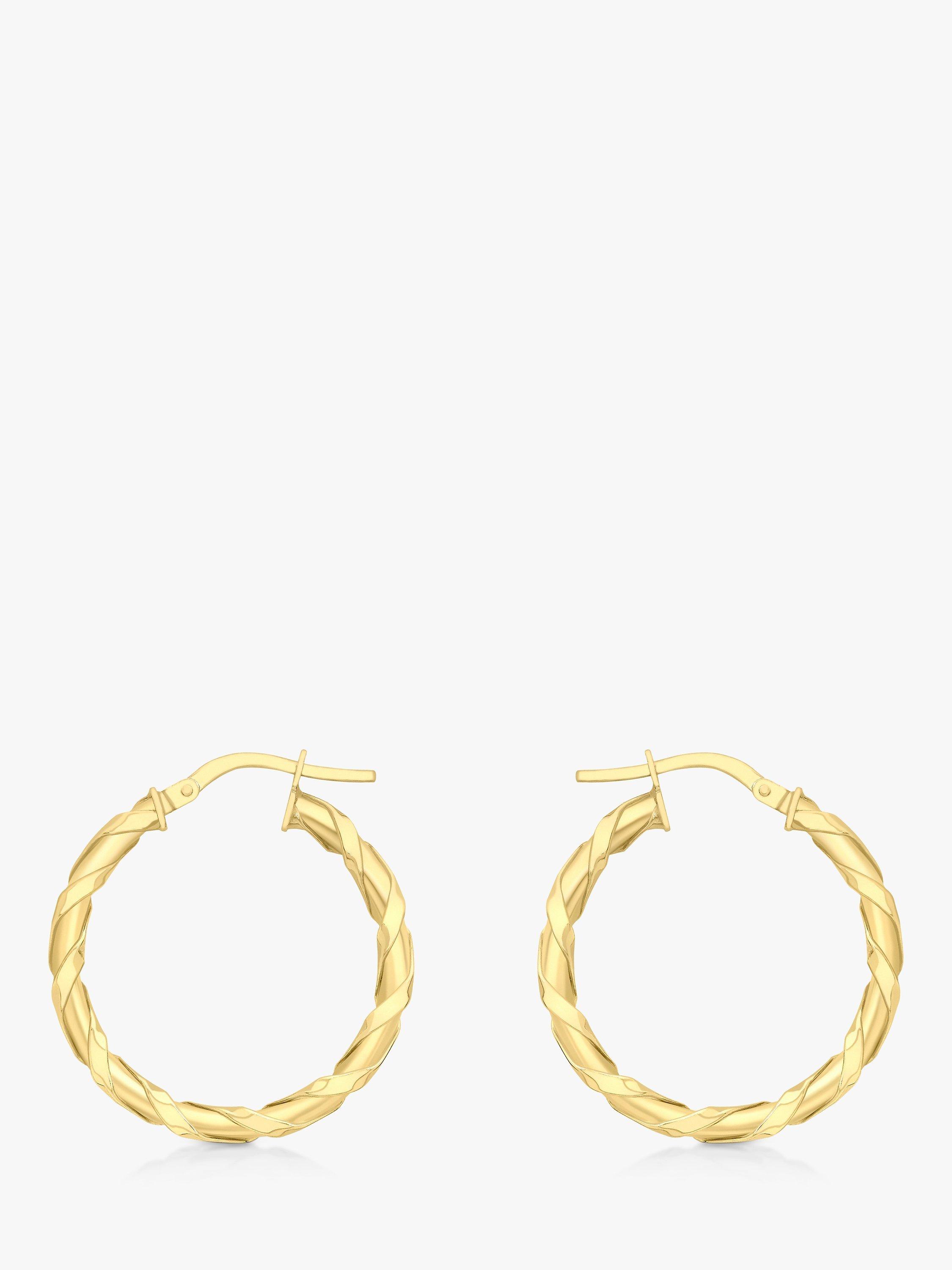Product image 1 of 4, which shows IBB 9ct Gold Twist Creole Earrings, Gold
